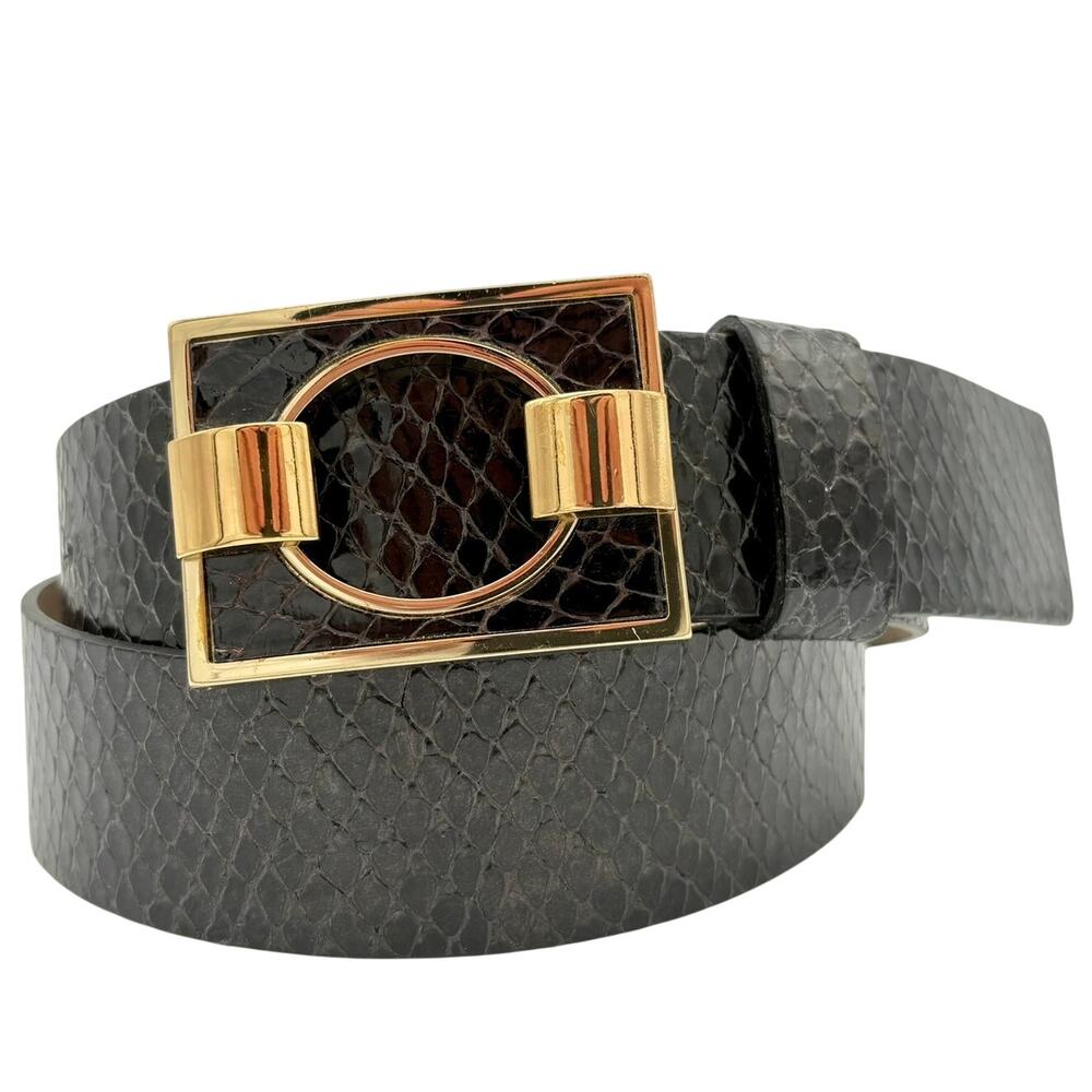 Banana Republic Snake Embossed Leather Belt Gold Buckle Size S Black